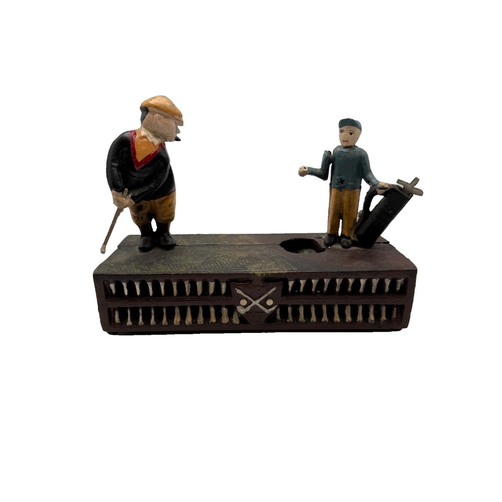 Vintage Multicolor Cast Iron Collectible Birdie Putt Mechanical Golf Coin Bank